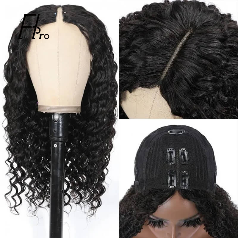 V Part Wig Deep Wave Glueless Hair Wig 0 Skill Needed Wig